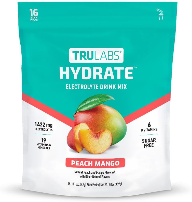TRULABS-Hydrate---Peach-Mango.-Paquetes-de-hidratación--de-electrolitos-sin-azúcar.-Cada-porción-contiene-201