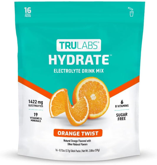 TRULABS-Hydrate---Orange-Twist.-Paquetes-de-hidratación--de-electrolitos-sin-azúcar.-Cada-porción-contiene-96