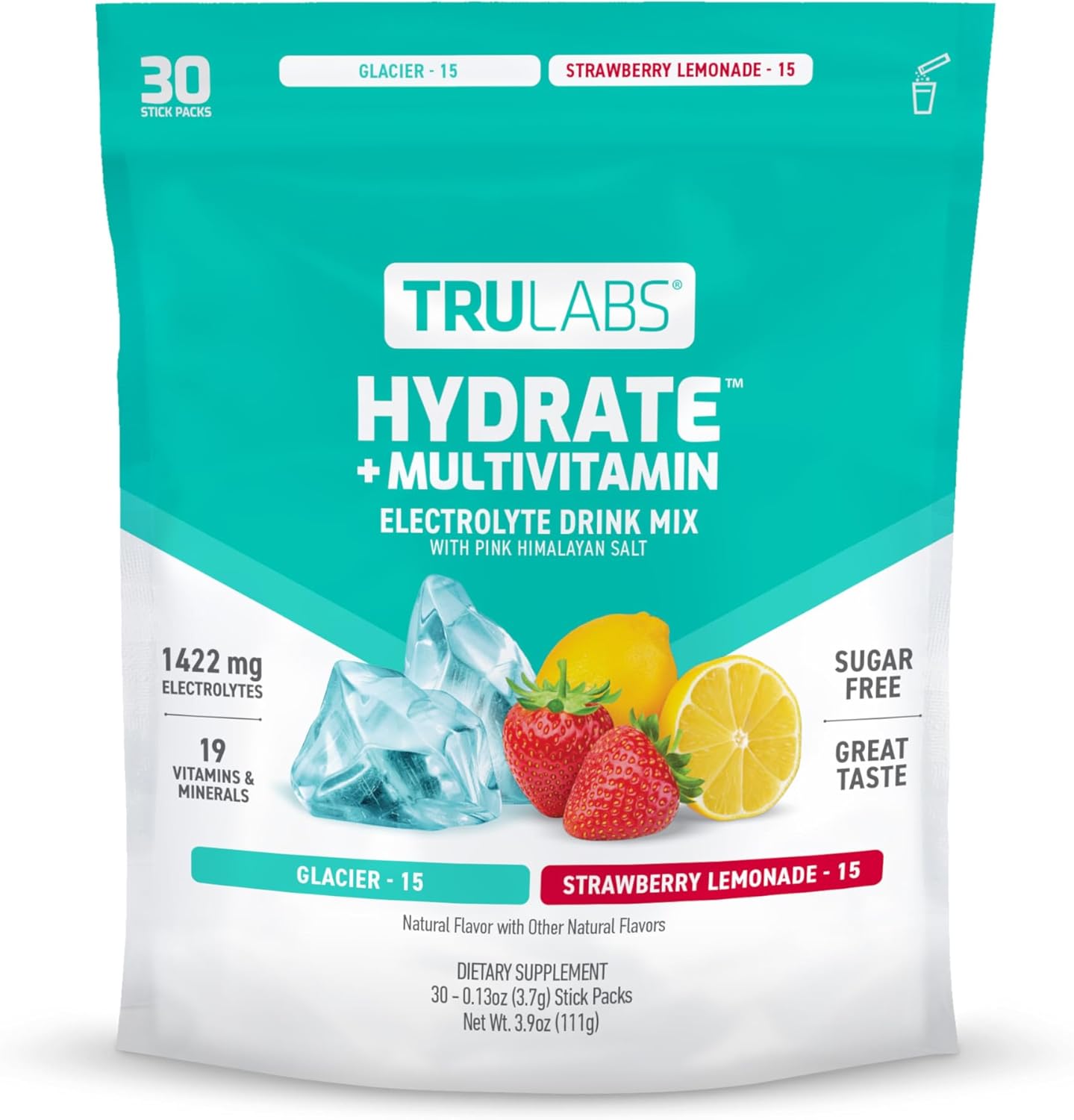 TRULABS-Hydrate-+-Multivitamin-30ct-–-2-sabores--–-Glacier-&-Strawberry-Lemonade.-Paquetes-de-284