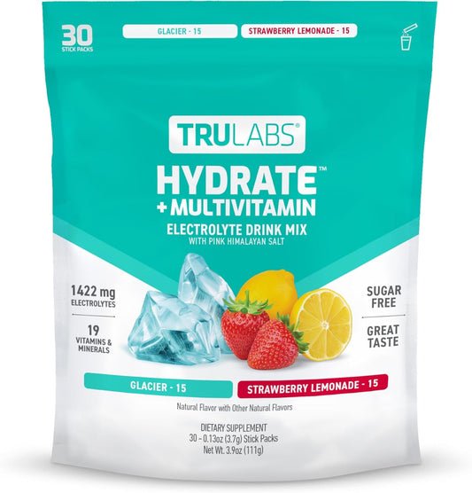 TRULABS-Hydrate-+-Multivitamin-30ct-–-2-sabores--–-Glacier-&-Strawberry-Lemonade.-Paquetes-de-284