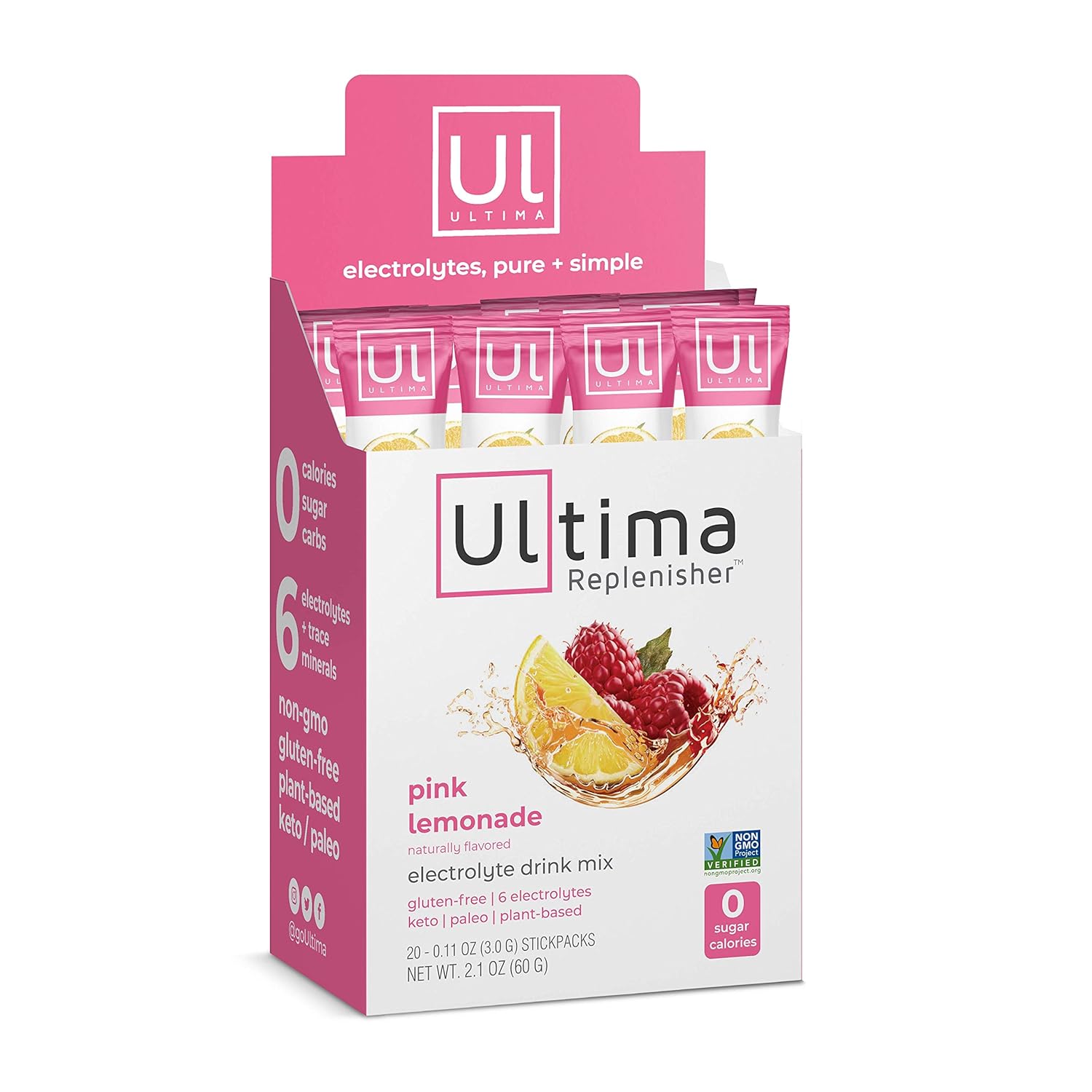 Ultima-Replenisher,-Mezcla-de-bebida-hidratante-con-electrolitos,--limonada-rosa,-caja-de-20-unidades,-sin-161